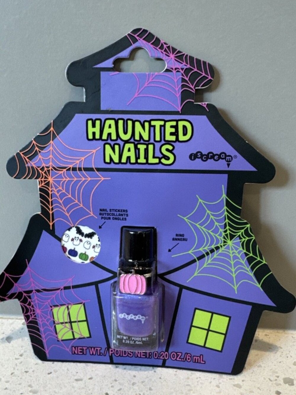 Halloween Haunted Nails Stickers And Pumpkin Ring Purple